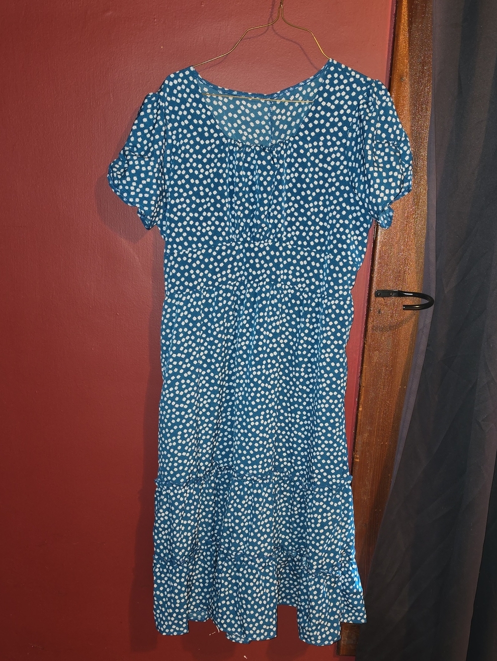 Blue Teal Polka Dot Midi Dress - Classic Women's Summer Dress